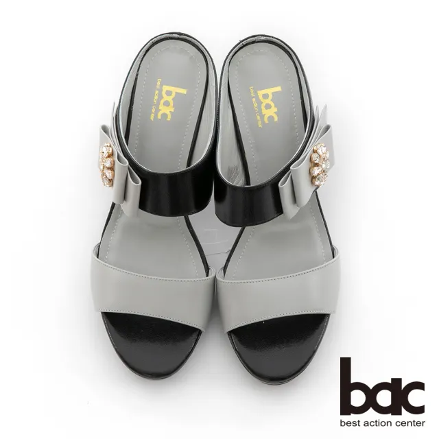 【bac】兩條式拼色防水台高跟涼拖鞋(灰色)