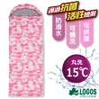【LOGOS】新改款 丸洗 15℃ 加大抗菌防臭透氣羽絨棉睡袋(170139-2 粉紅迷彩)