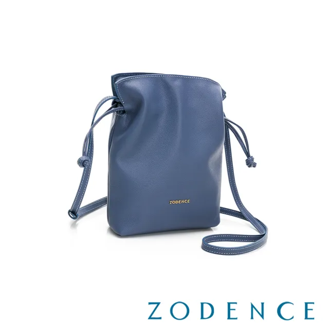 【ZODENCE 佐登司】LARA進口真皮抽繩手機包(藕藍)