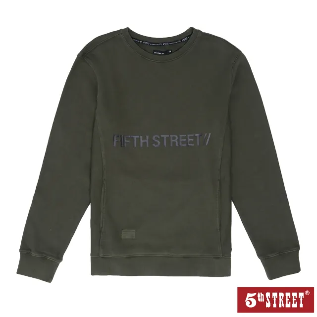 【5th STREET】中性後反光印花長袖T恤-苔綠