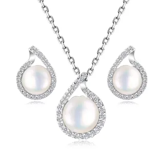 【KATROY】項鍊耳環套組 天然珍珠 9.5-10.0 MM 精鍍正白K 生日 禮物 母親節推薦 PA22001-4(銀色)