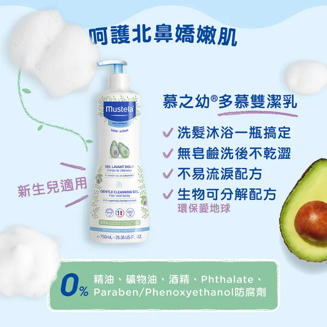 【Mustela 慕之恬廊】慕之幼 加量版多慕雙潔乳 750mlX2入(寶寶 嬰兒 沐浴乳洗髮精 公司貨 台灣獨家總代理)