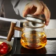 【優廚寶】日系木柄耐熱玻璃泡茶杯 花茶杯 茶水分離杯(450ml 過濾內膽)