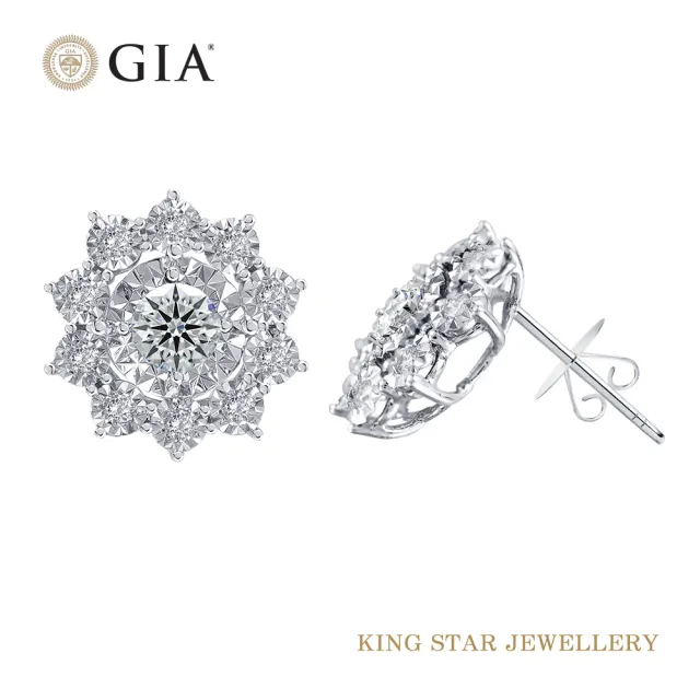 【King Star】GIA 60分 Dcolor 18K金 鑽石耳環 綽約(3Excellent極優 八心八箭)