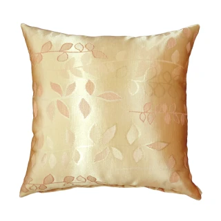 【LASSLEY】方形抱枕-金色粉葉 50cm(台灣製造-緞面緹花布抱枕)