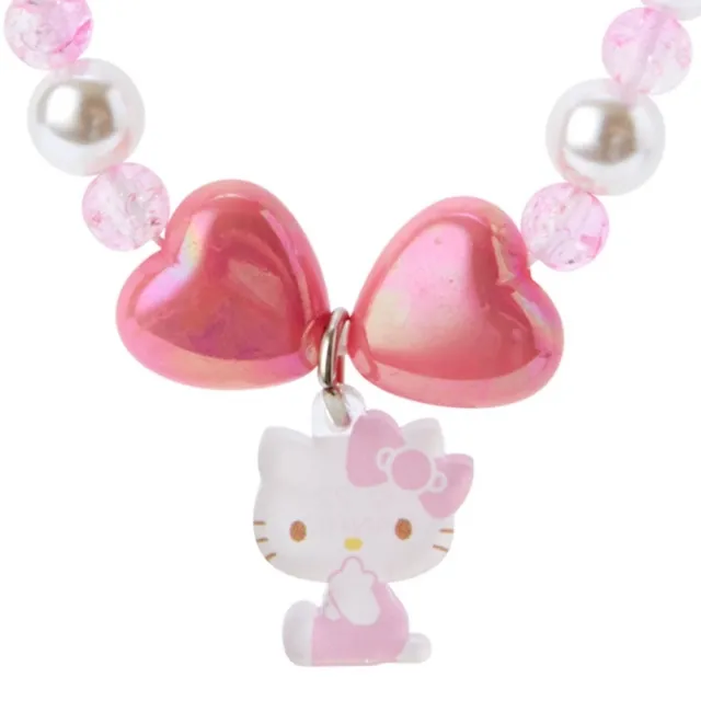 【小禮堂】Hello Kitty 兒童串珠吊飾項鍊 《粉蝴蝶結款》(平輸品)