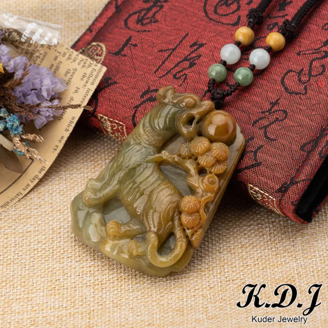 【K.D.J 圓融珠寶】虎嘯山林福祿黃翡翡翠墜飾天然Ａ貨(虎虎生風)