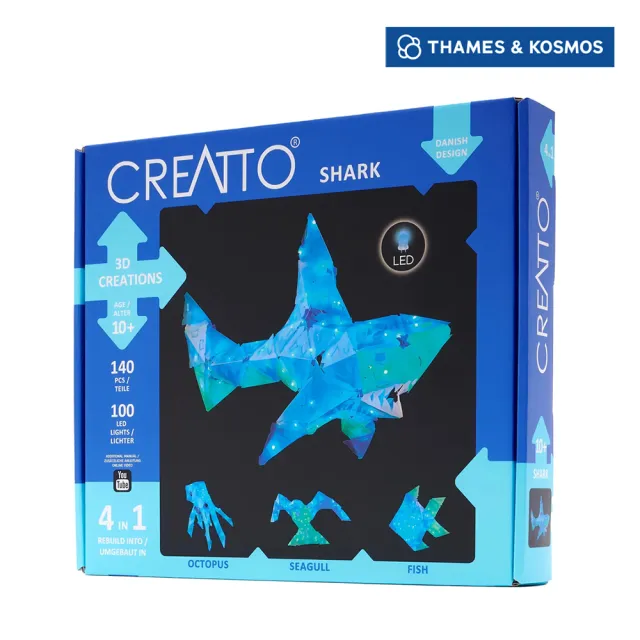 【英國T&K】越玩越靈巧 STEAM寶盒：LED 3D 克里托創意魔法片：閃光鯊魚和海洋夥伴(3522-Shark)