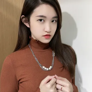 【Elegant 珍愛宣言】古巴風拼接天然珍珠雙層次男女中性鋼項鍊-訂製(珍珠項鍊 珍珠飾品 男性珍珠項鍊)