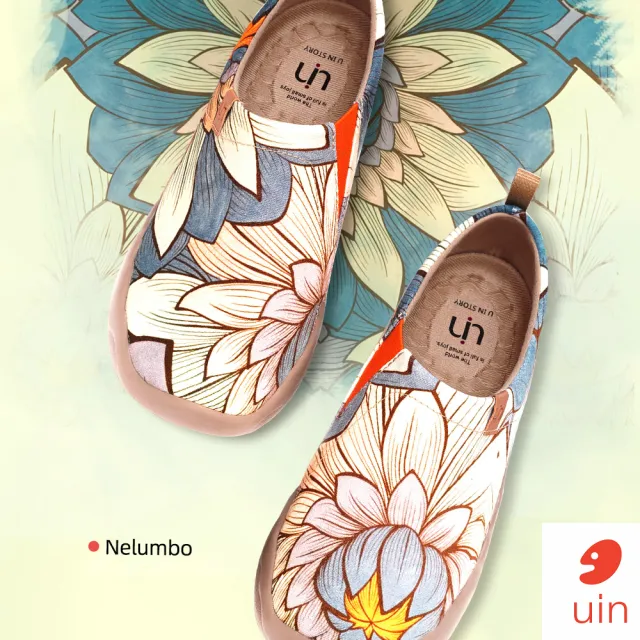 【uin】西班牙原創設計 女鞋 荷與蓮彩繪休閒鞋W0101074(彩繪)