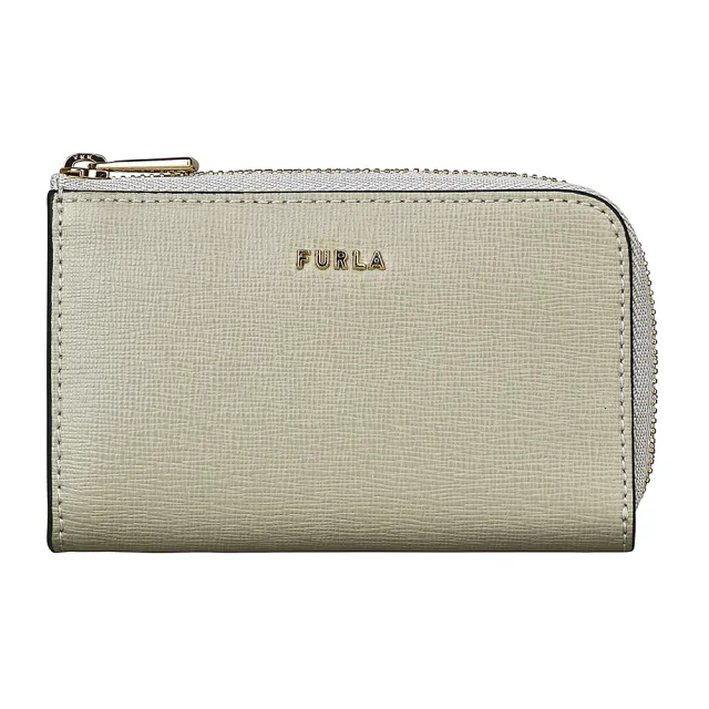 【FURLA 芙拉】FURLA BABYLON金字LOGO防刮牛皮拉鍊零錢包(大理石灰x芭蕾粉)