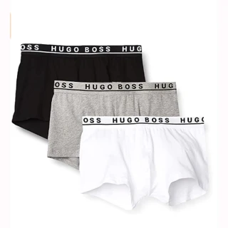 【HUGO BOSS】2022男時尚合身黑灰白色四角內著混搭3件組-網