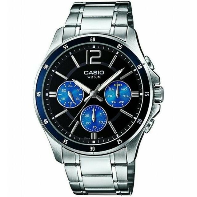 【CASIO 卡西歐】時尚三眼日曆手錶 情人節 送禮(MTP-1374D-2A/速)