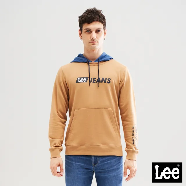 【Lee】男裝 帽T / 帽撞色 陶土棕 Oversized版型(LL210339008)