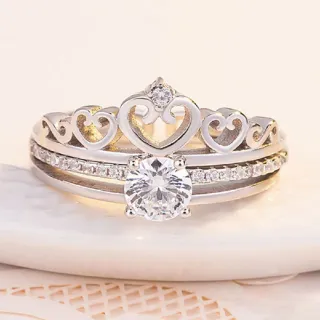 【Sayaka 紗彌佳】戒指 飾品  仙女的王冠鑲鑽造型開口戒 - 一對組