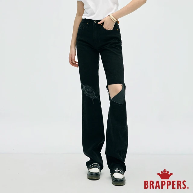 【BRAPPERS】女款 Boy friend系列-高腰微彈寬直筒褲(黑)