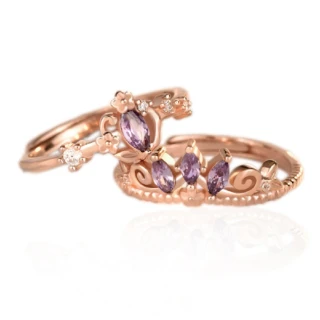 【Sayaka 紗彌佳】戒指 飾品  925純銀長髮公主皇冠造型玫瑰金鑲鑽戒指 -2件組