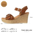 【TINO BELLINI 貝里尼】西班牙進口夏氛悠閒牛皮釦帶楔型涼鞋FSPO0003(棕)