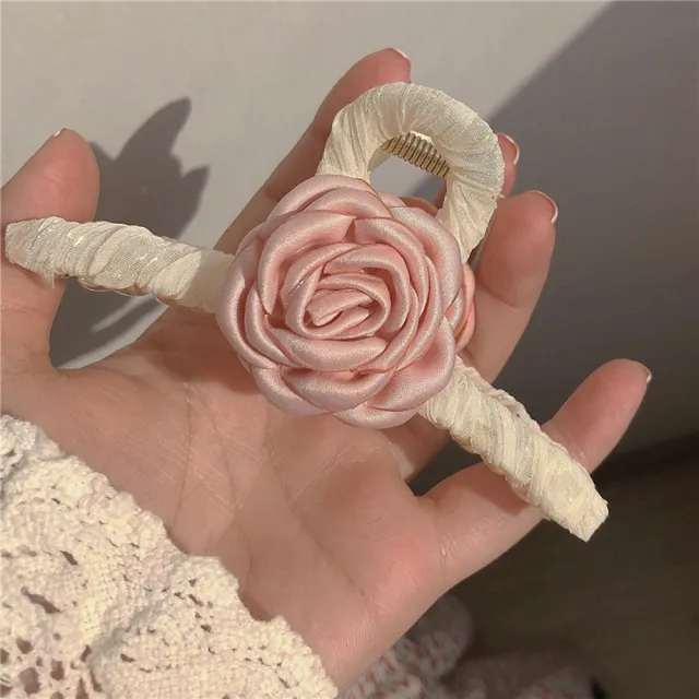 【INES】韓國設計甜美粉色花朵造型抓夾 鯊魚夾(粉色抓夾 花朵抓夾)