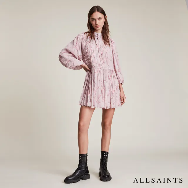 【ALLSAINTS】ISOBELLA FREYA 魅力柔粉蓬鬆皺褶印花洋裝 WD200V(舒適版型)