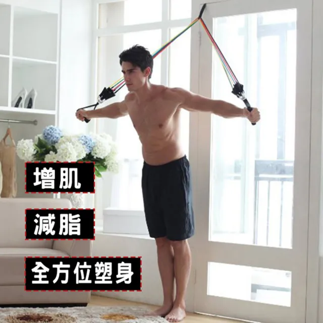 【ROYAL LIFE】11套件全方位健塑身套組(多功能 健身彈力繩 阻力帶 拉力帶 訓練帶 健身器材)