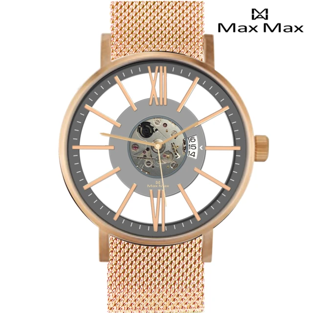 【Max Max】38mm藍寶石水晶鏡面鏤空米蘭腕錶-灰(MAS7038-1)