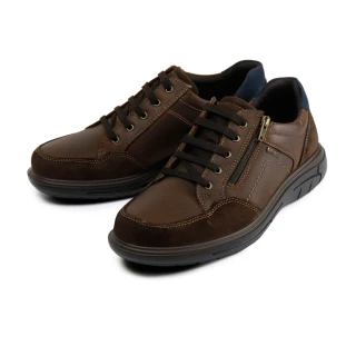 【IMAC】真皮拉鍊造型綁帶休閒鞋 深棕色(802128-BR)