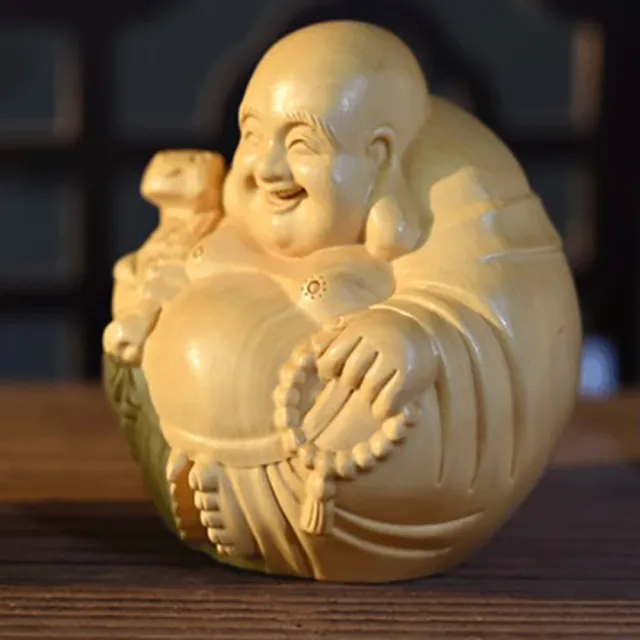 【桃花源創意工坊】黃楊木雕刻一團和氣彌勒佛創意木質文玩工藝品手把件汽車內飾擺件(木雕)