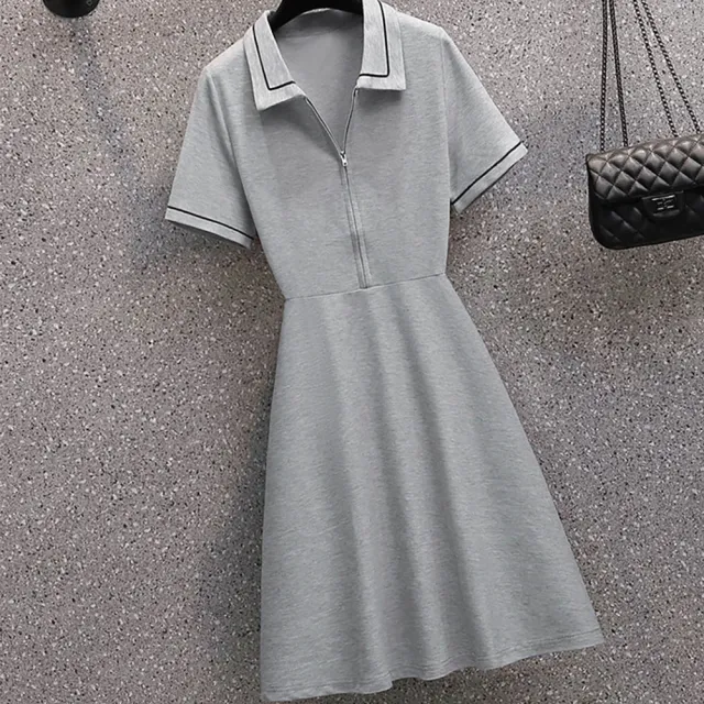 【麗質達人】18789翻領短袖洋裝-二色(特價商品)