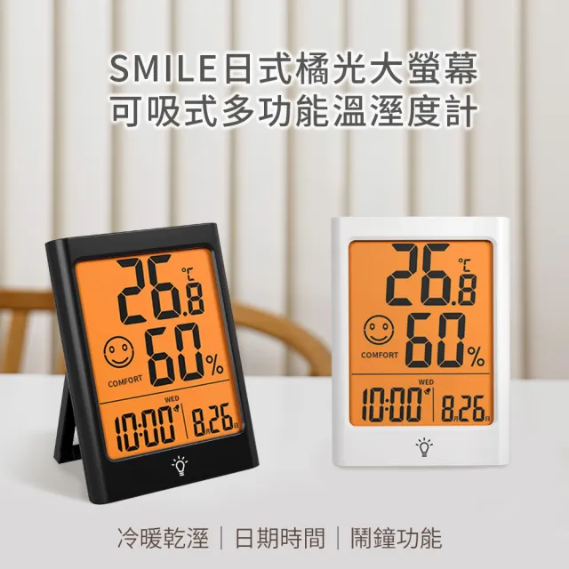 【Beroso 倍麗森】日式大螢幕可吸式多功能溫溼度計(時鐘 夜燈 鬧鐘 除舊佈新)