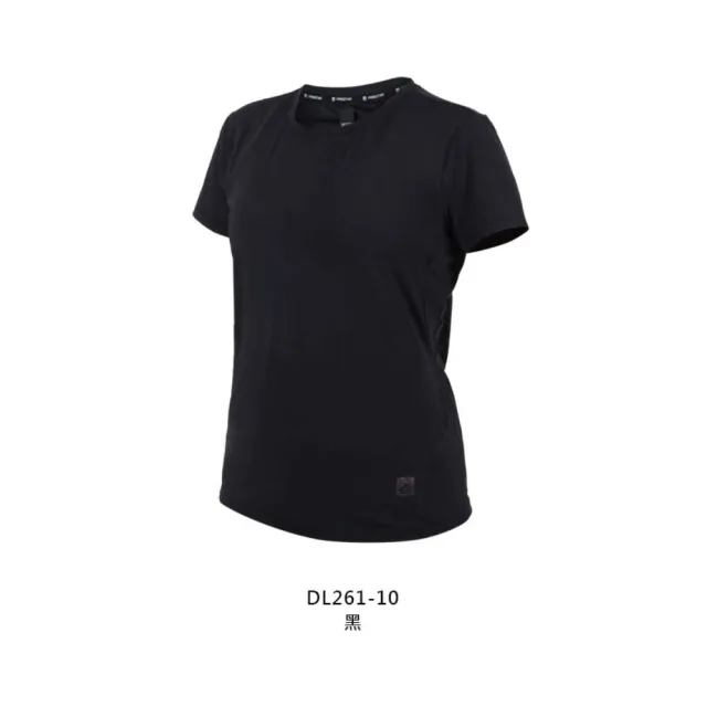 【FIRESTAR】女彈性圓領短袖T恤-慢跑 路跑 涼感 運動 上衣 炫彩反光 黑(DL261-10)