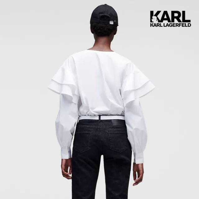 【KARL LAGERFELD 卡爾】多層次荷葉邊造型襯衫-白(優雅正式/荷葉邊/有機棉襯衫)