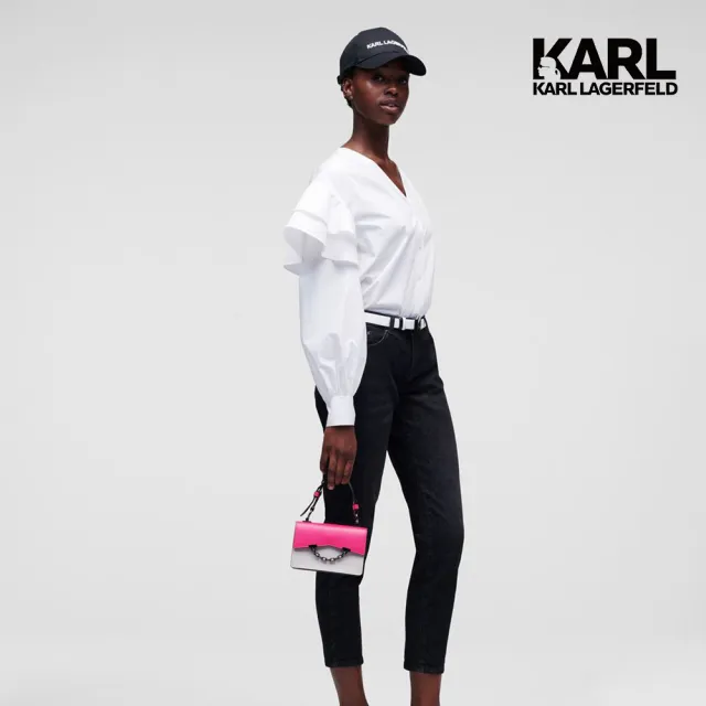 【KARL LAGERFELD 卡爾】多層次荷葉邊造型襯衫-白(優雅正式/荷葉邊/有機棉襯衫)
