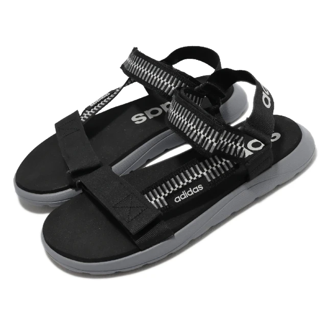 【adidas 愛迪達】涼鞋 Comfort Sandal 男鞋 女鞋 黑 圖騰 輕量 魔鬼氈 織帶鞋(GV8243)