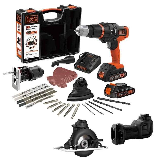 【Black+Decker】組合  20V Max第三代可換頭惡魔機套裝+圓鋸頭+軍刀鋸頭(電鑽)