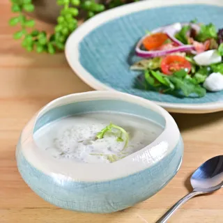 【YU Living 信歐傢居】日式陶瓷仿麻壓紋造型碗 5吋(海藍色/碗 飯碗 湯碗)