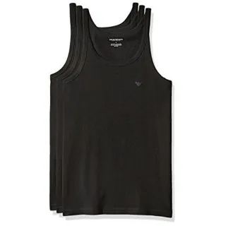 【EMPORIO ARMANI】2022男時尚棉質黑色圓領背心3件組-網