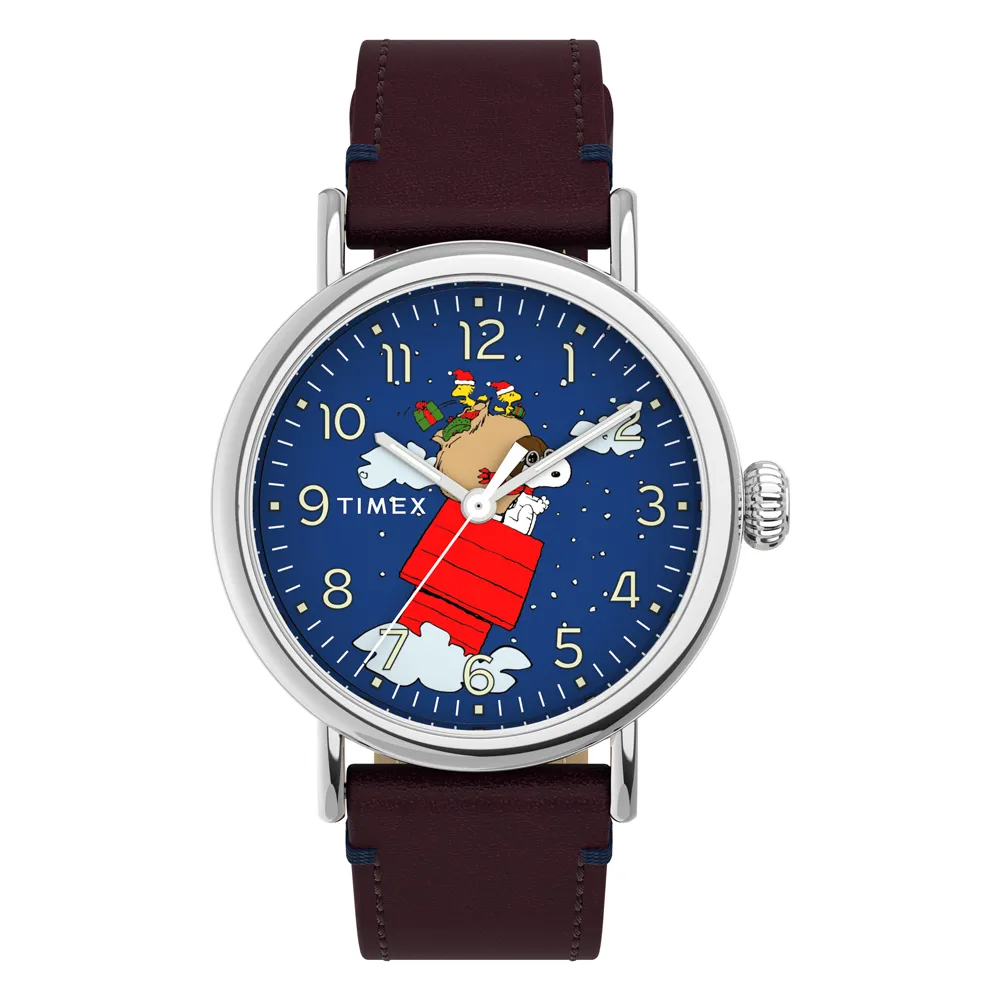 【TIMEX】天美時 x SNOOPY 限量聯名系列 聖誕禮物款手錶(藍x酒紅 TXTW2U86500)