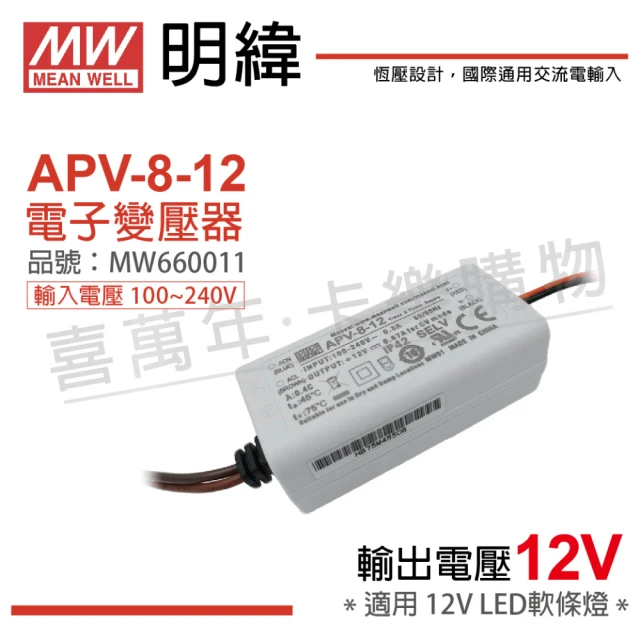 【MW明緯】2入 APV-8-12 8W IP42 全電壓 12V變壓器 _ MW660011