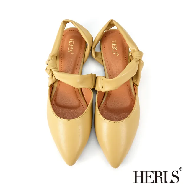 【HERLS】涼鞋-扭結側鏤空尖頭後帶平底鞋涼鞋(黃色)