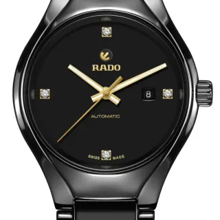 【Rado 雷達表】True真我系列 高科技陶瓷真鑽淑女機械錶-黑30mmR05(R27242712)