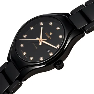 【Rado 雷達表】True真我系列 高科技陶瓷真鑽時標淑女機械錶-黑30mmR05(R27242732)