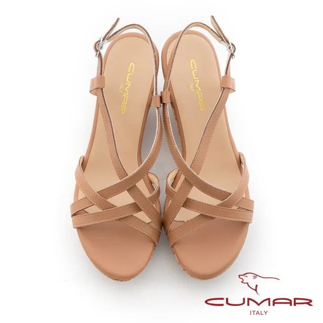 【CUMAR】交織鞋面楔型涼鞋(棕色)
