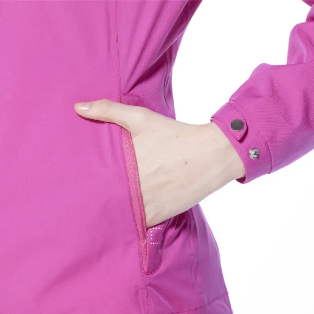 【Lynx Golf】女款防水透濕功能打洞Lynx Golf字樣袋蓋設計長袖可拆式連帽外套(桃紅色)