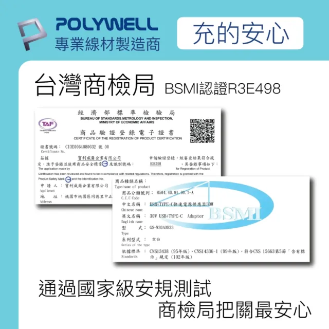 【POLYWELL】30W雙孔快充組 Type-A/C充電器+Type-C 3A快充線 1M(適用於iPad 安卓快充設備)