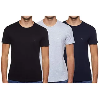 【EMPORIO ARMANI】2022男時尚黑灰深藍色圓領內衣混搭3件組-網