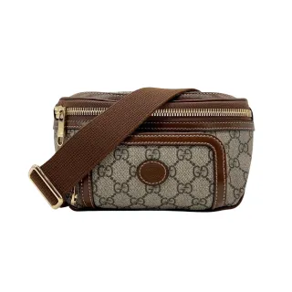 【GUCCI 古馳】Interlocking G 復古GG Supreme 帆布斜背/腰包(682933-咖)
