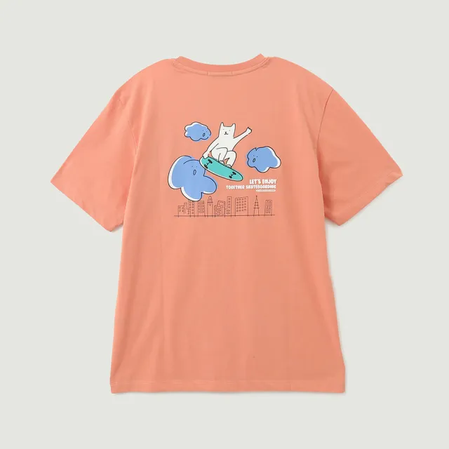 【Hang Ten】中性款-韓款-滑板貓主題印花涼感短袖T恤(橘粉)