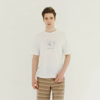 【Hang Ten】男裝-有機棉衝浪腳丫印花短袖T恤(白)