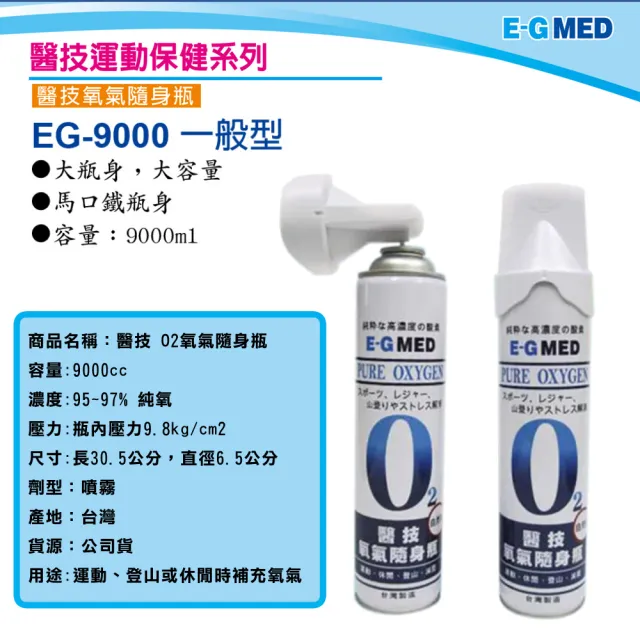 【E-GMED 醫技】隨身氧氣瓶 9000ccX3罐(O2氧氣瓶 氧氣罐)